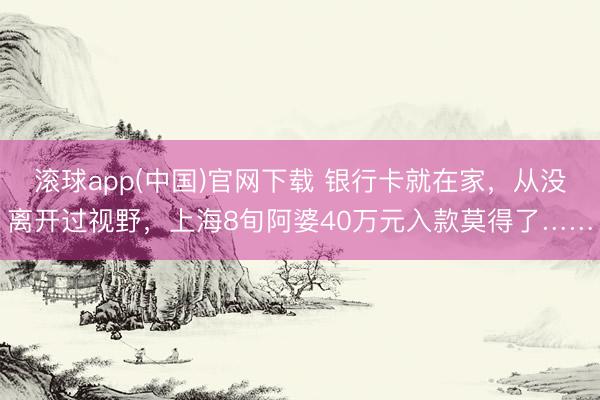 滚球app(中国)官网下载 银行卡就在家，从没离开过视野，上海8旬阿婆40万元入款莫得了……