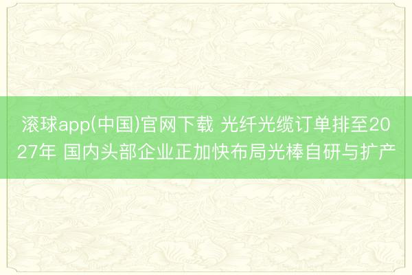 滚球app(中国)官网下载 光纤光缆订单排至2027年 国内头部企业正加快布局光棒自研与扩产