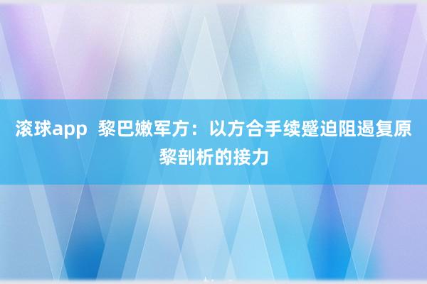 滚球app  黎巴嫩军方：以方合手续蹙迫